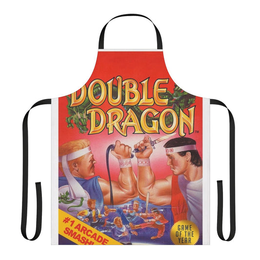 Retro gaming-themed apron with a classic double dragon design