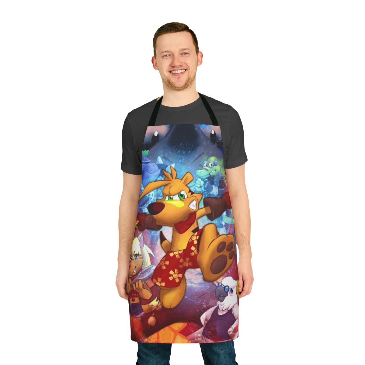 Retro-inspired apron featuring the iconic Ty the Tasmanian Tiger character