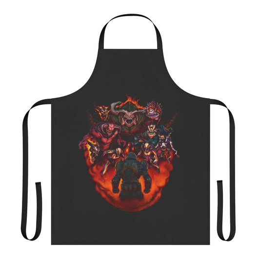 Retro style apron featuring characters and imagery from the classic Doom video game series