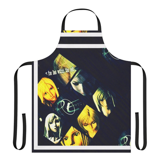 Retro-style apron with Japanese pop culture and gaming motifs