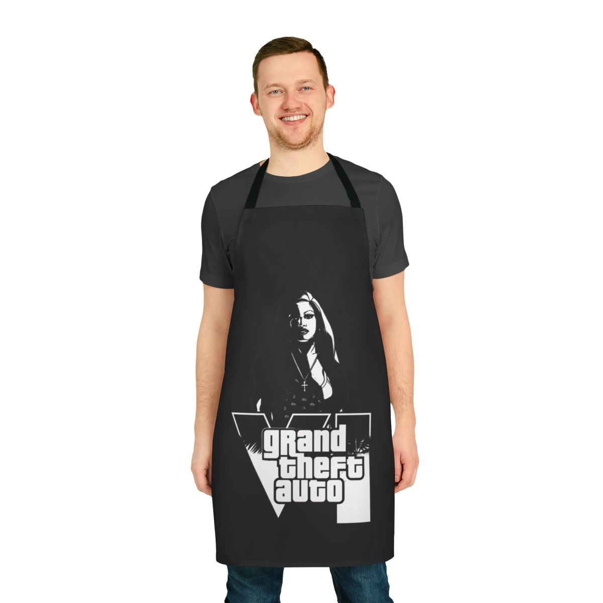 Retro gaming inspired apron with a vintage video game-themed design