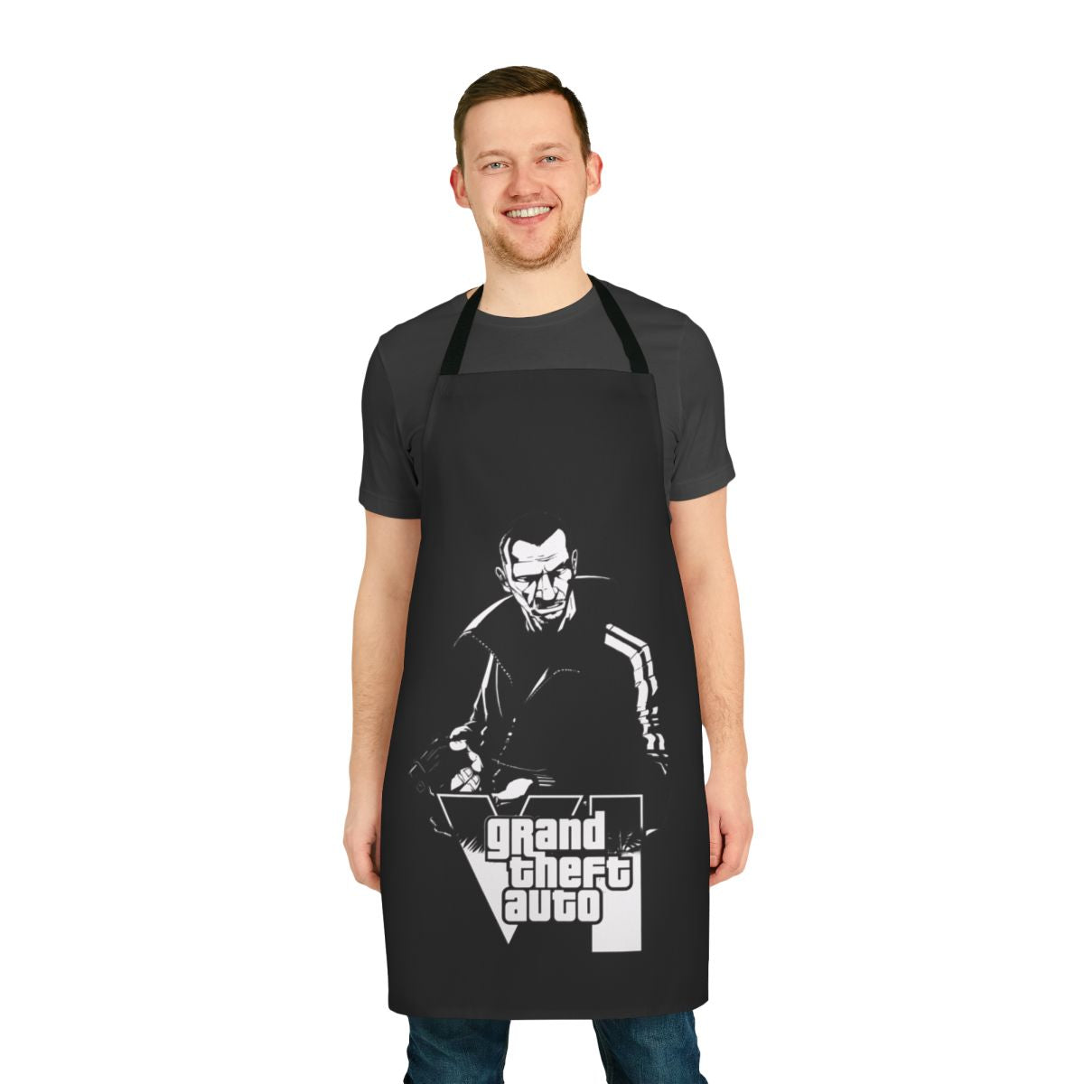 Retro video game-inspired apron with a bold, graphic design