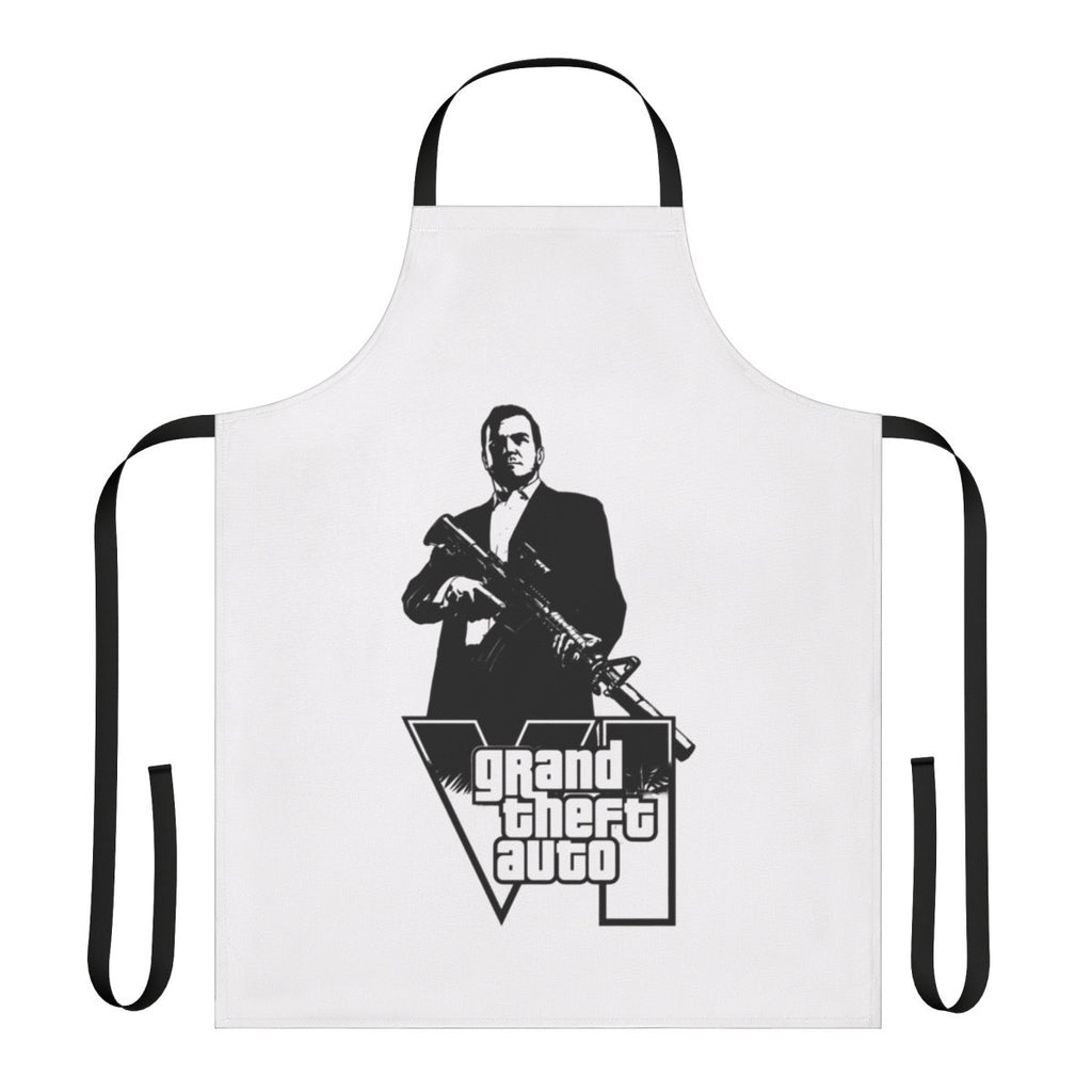 Retro gaming-inspired apron with classic GTA-style graphics and design