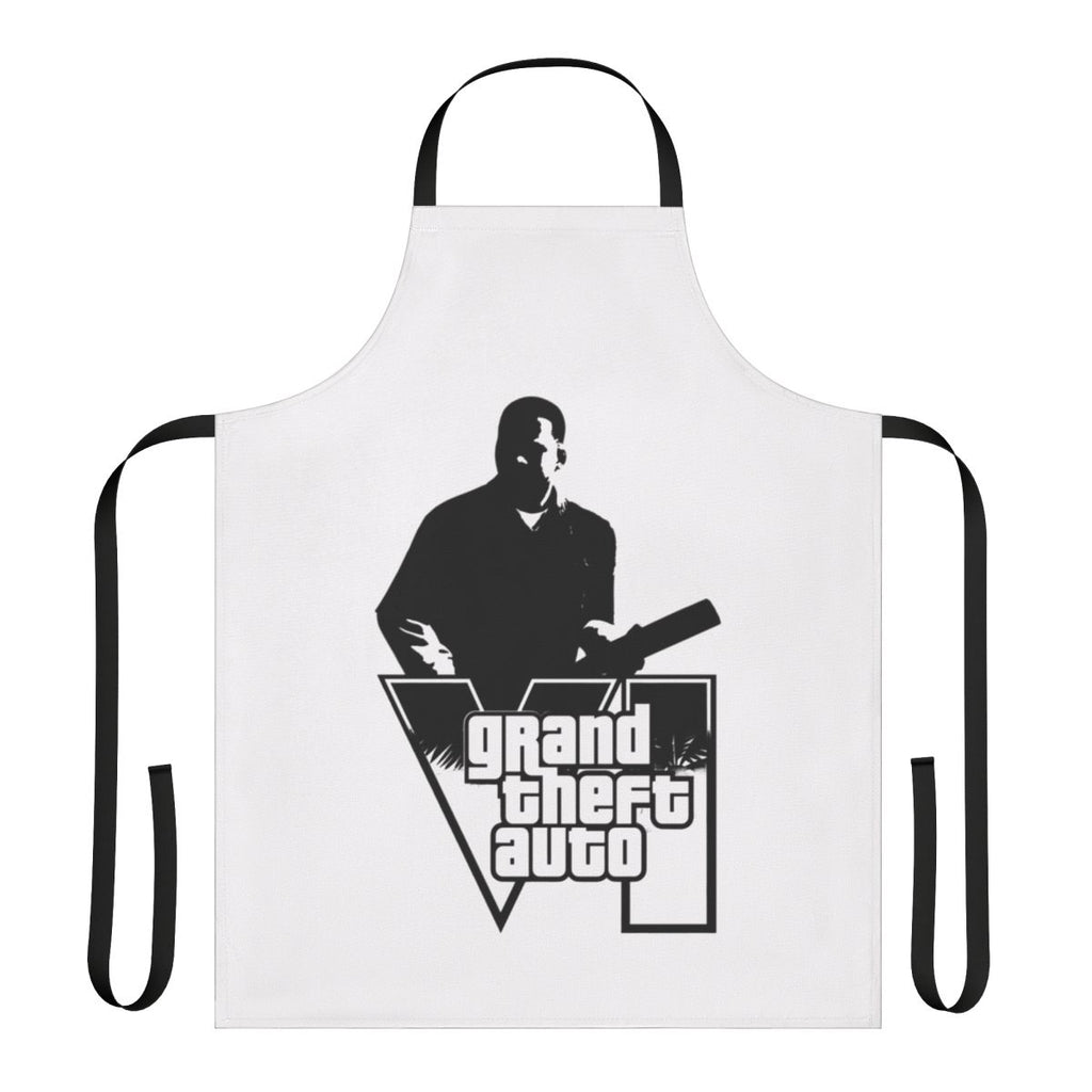 Retro-style apron with Grand Theft Auto inspired design