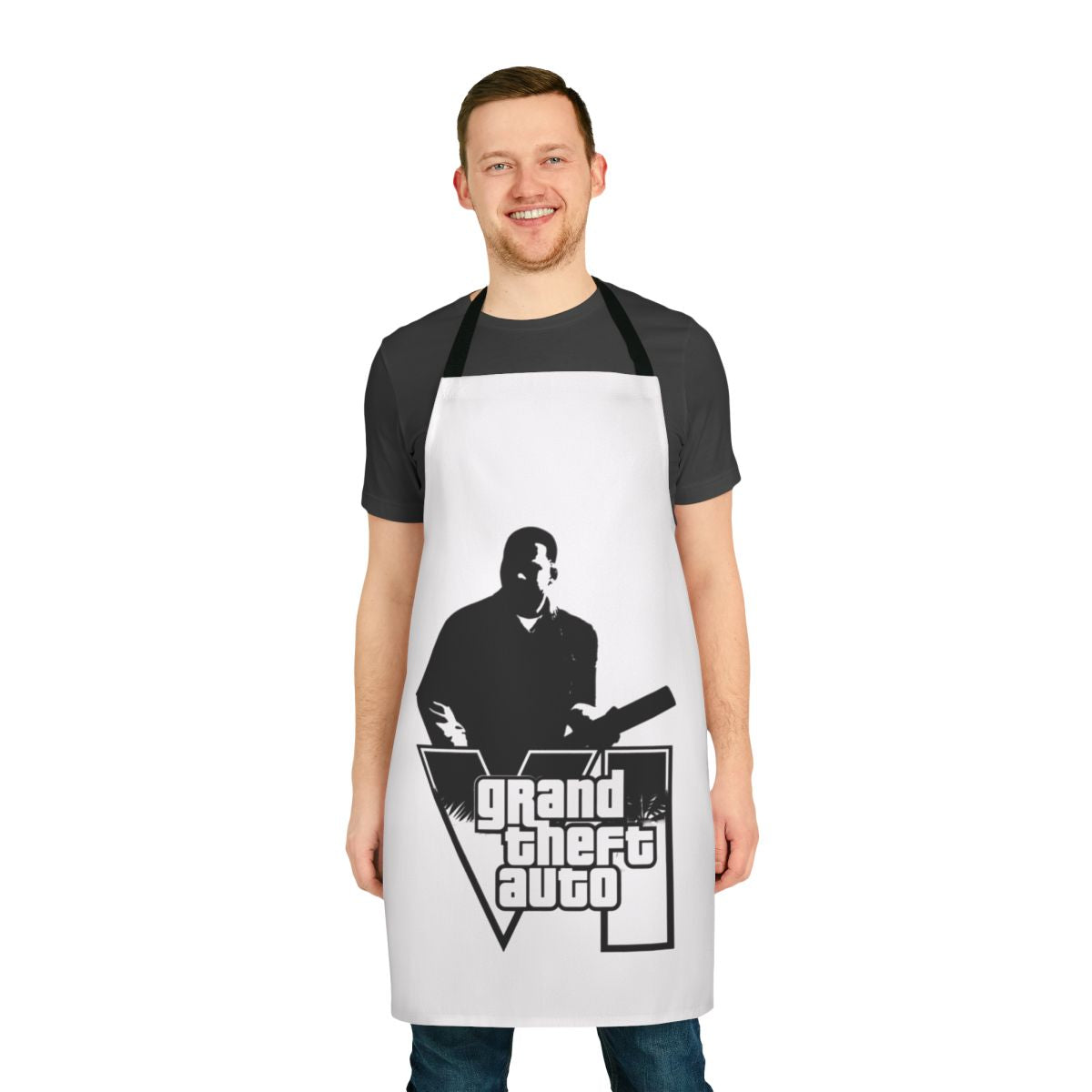 Retro-style apron with Grand Theft Auto inspired design