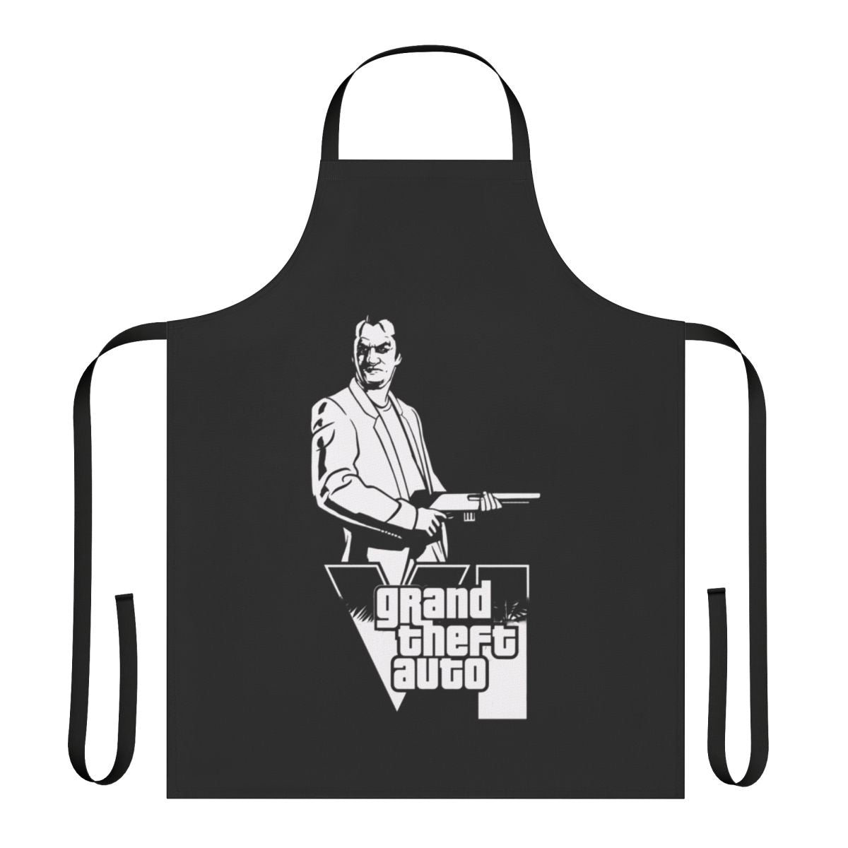 Retro gaming inspired apron with Grand Theft Auto video game design