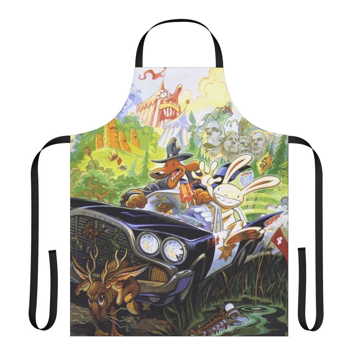 A stylish and durable apron featuring a retro gaming-inspired design, perfect for the adventurous cook or fan of point-and-click adventures.