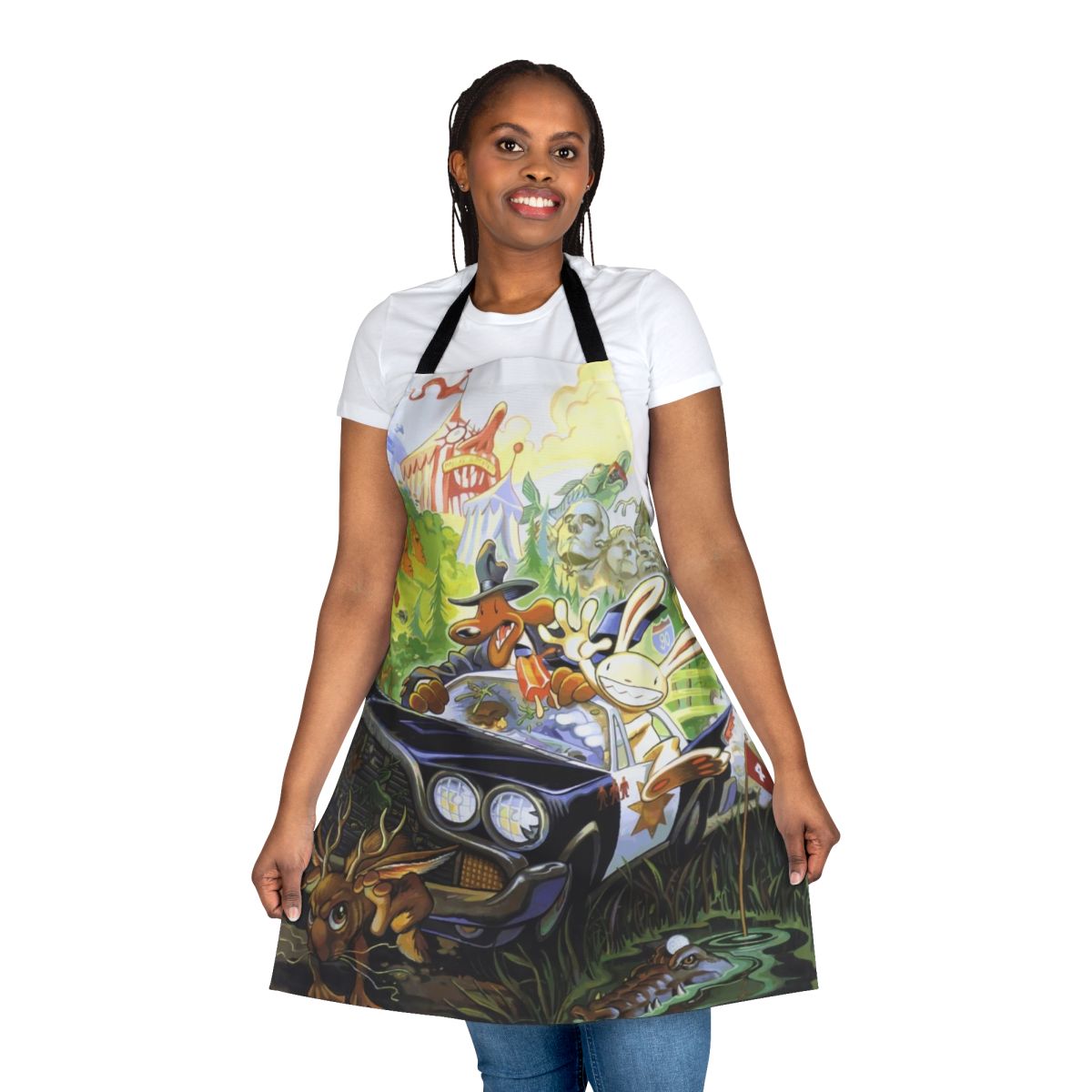 A stylish and durable apron featuring a retro gaming-inspired design, perfect for the adventurous cook or fan of point-and-click adventures.