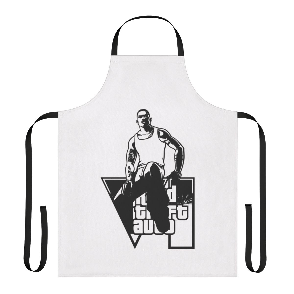 Retro-style apron featuring a Grand Theft Auto-inspired design