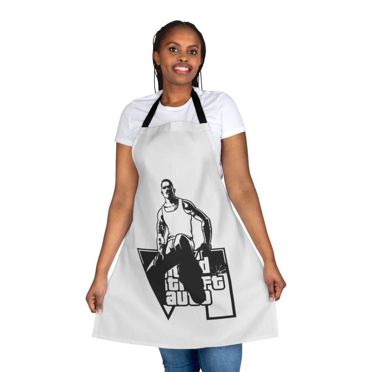 Retro-style apron featuring a Grand Theft Auto-inspired design
