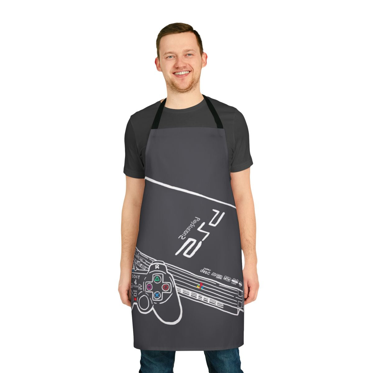 Retro-style apron featuring a Playstation 2 console graphic