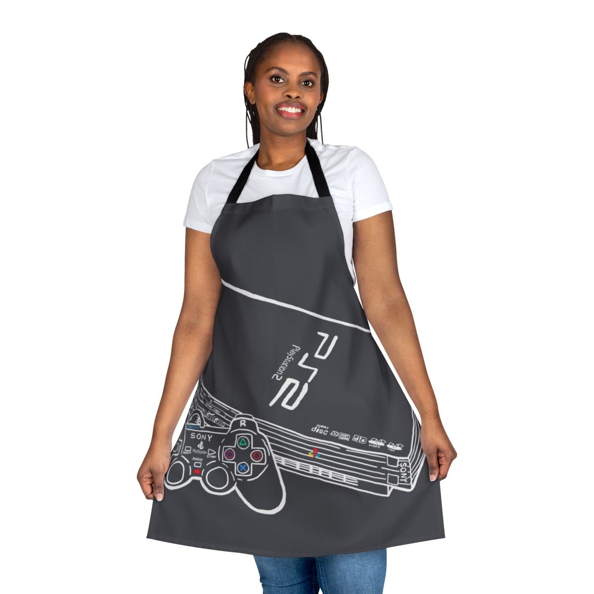 Retro-style apron featuring a Playstation 2 console graphic
