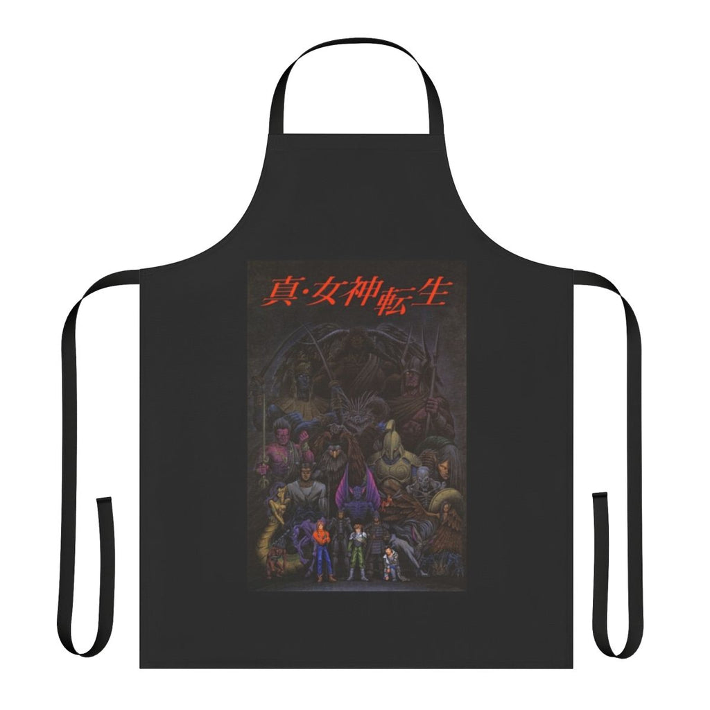 Shin Megami Tensei inspired apron featuring retro gaming elements