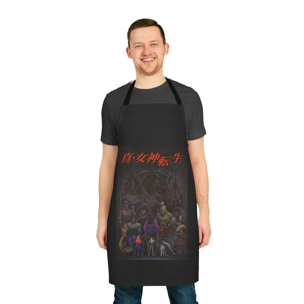 Shin Megami Tensei inspired apron featuring retro gaming elements