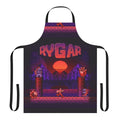 Retro gaming inspired apron with 8-bit pixel art design featuring a heroic warrior character