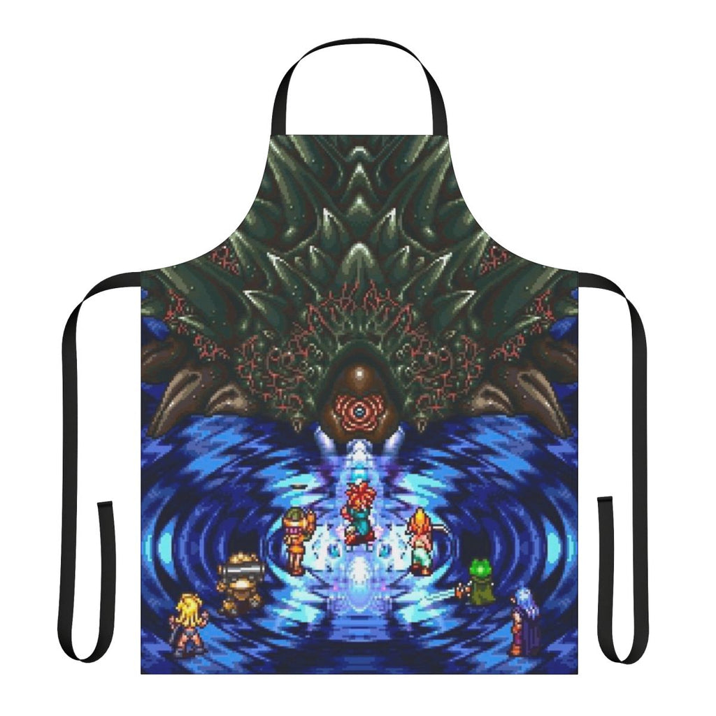 Chrono Trigger inspired apron with pixelated Lavos battle scene