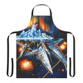 Retro gaming inspired apron with a scrolling shooter design, featuring a stylized cover art style