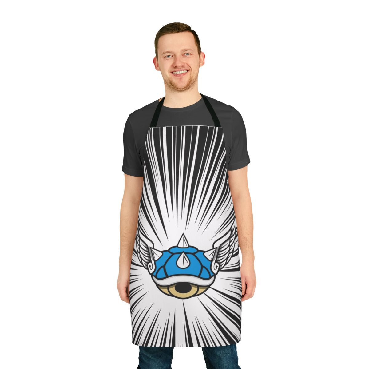 Retro-style blue shell-themed apron for Nintendo and gaming fans