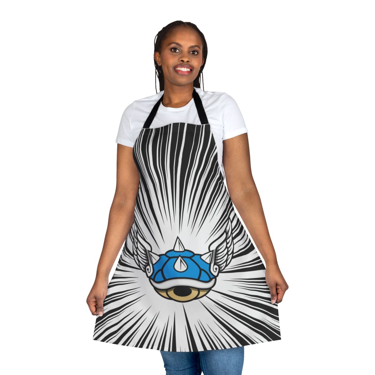 Retro-style blue shell-themed apron for Nintendo and gaming fans