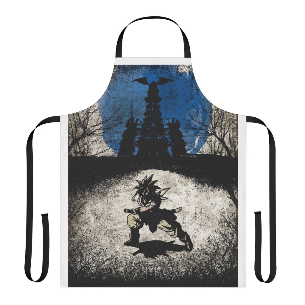 Minimalist Chrono Trigger art featuring the silent protagonist on a high-quality apron for gamers and anime fans.