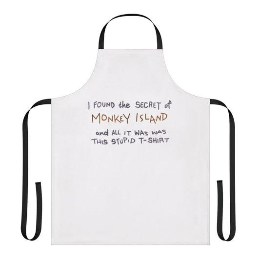 "Retro gaming inspired cooking apron featuring the iconic Monkey Island game series"