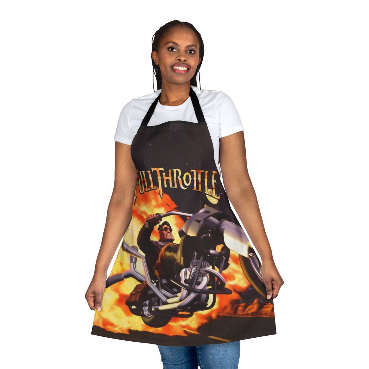 Retro gaming inspired high contrast apron with pixel art design