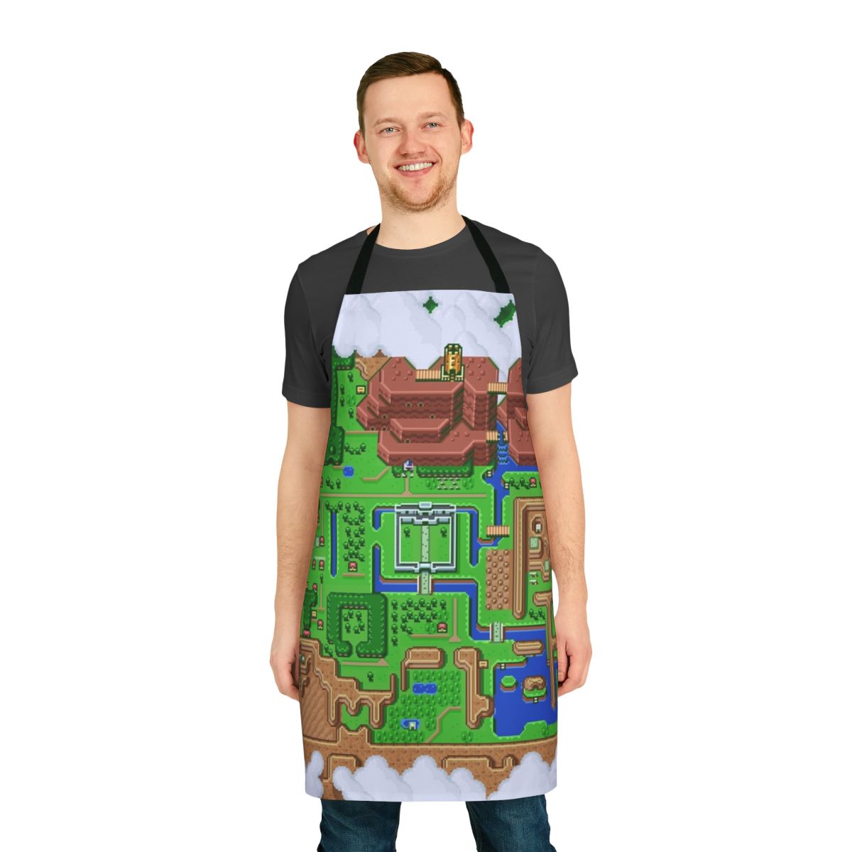 Retro gaming inspired apron featuring the world map from The Legend of Zelda: A Link to the Past