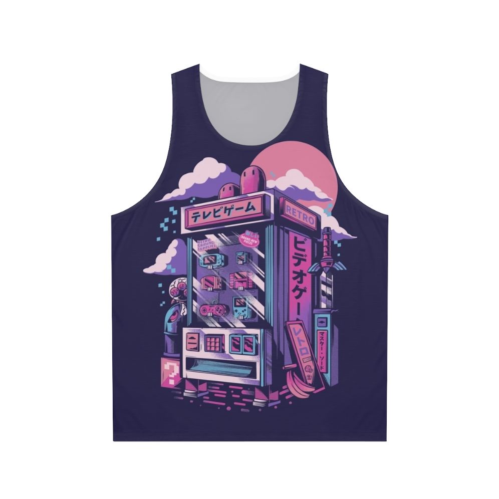 Retro gaming machine unisex tank top with neon pixel art design
