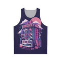 Retro gaming machine unisex tank top with neon pixel art design