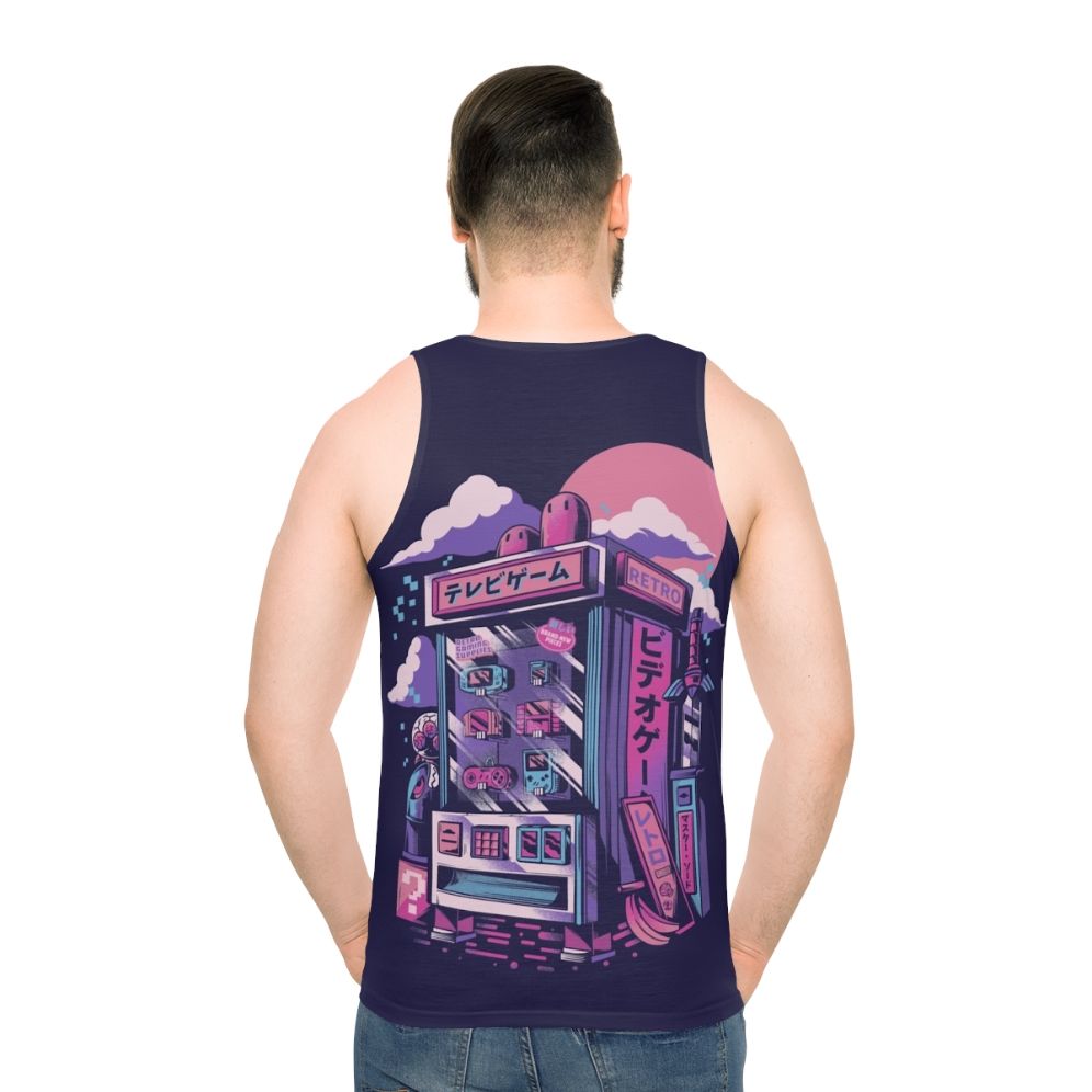 Retro gaming machine unisex tank top with neon pixel art design