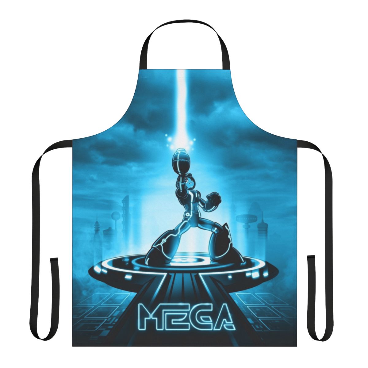 Colorful apron featuring a mashup of popular 80s video game and movie characters
