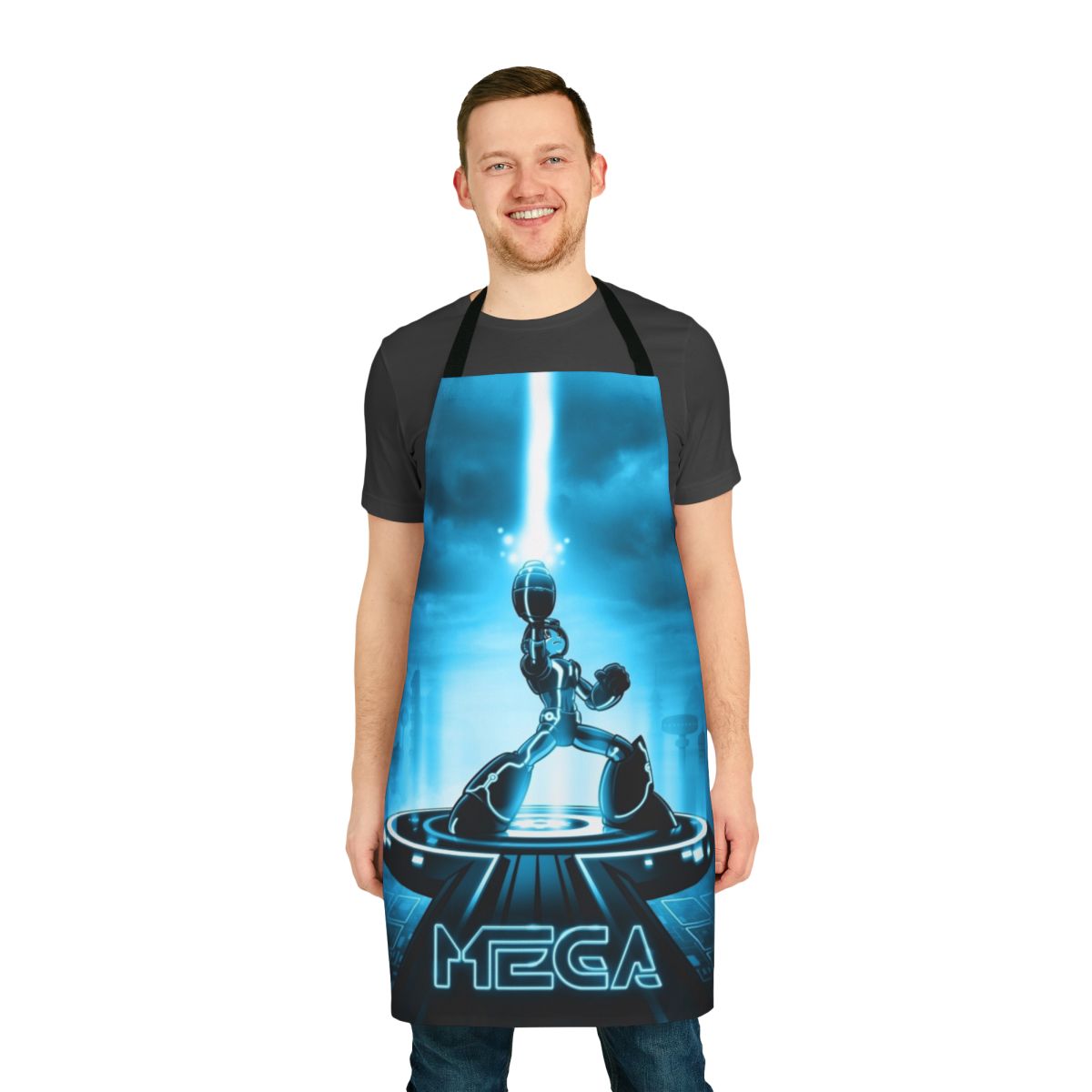 Colorful apron featuring a mashup of popular 80s video game and movie characters