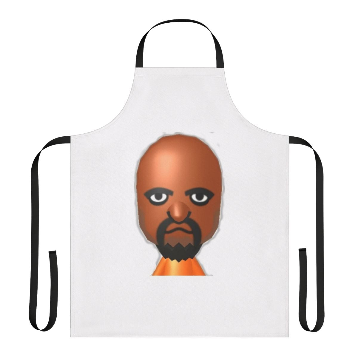 A white apron featuring the iconic Matt character from the Wii Sports video game franchise.