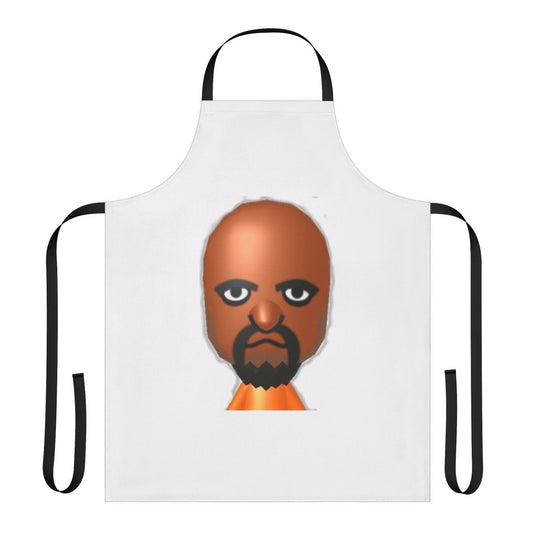 A white apron featuring the iconic Matt character from the Wii Sports video game franchise.