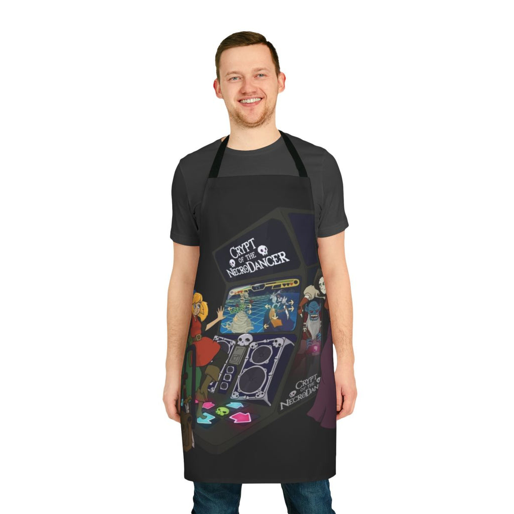 Retro gaming-themed apron featuring the Necrodancer video game aesthetic