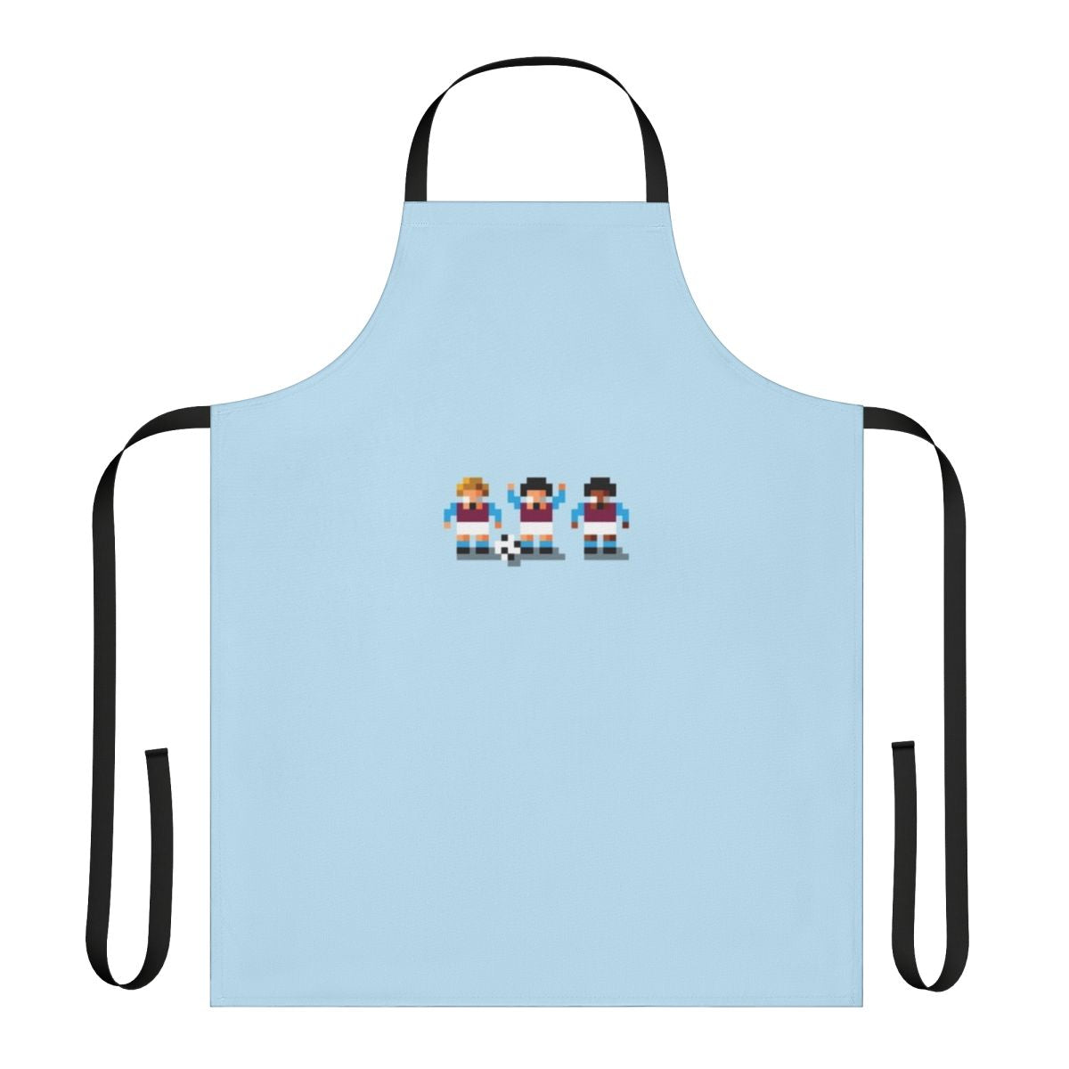Retro-style pixel art apron featuring football/soccer teams and players