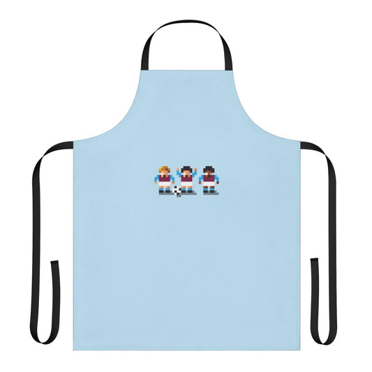 Retro-style pixel art apron featuring football/soccer teams and players