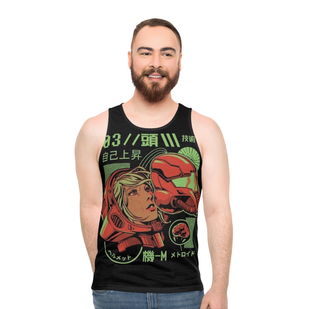 Retro gaming unisex tank top with Japanese robot design