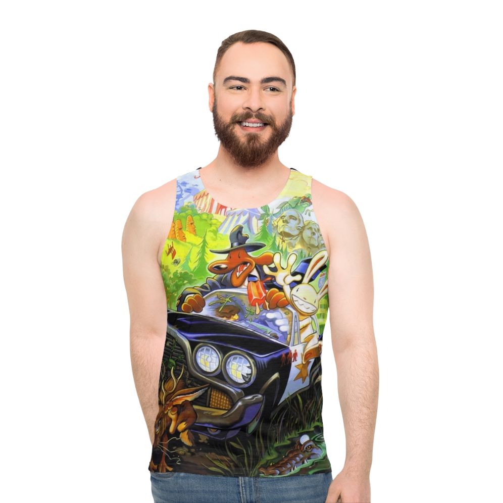 Retro gaming unisex tank top with Sam Max high contrast design