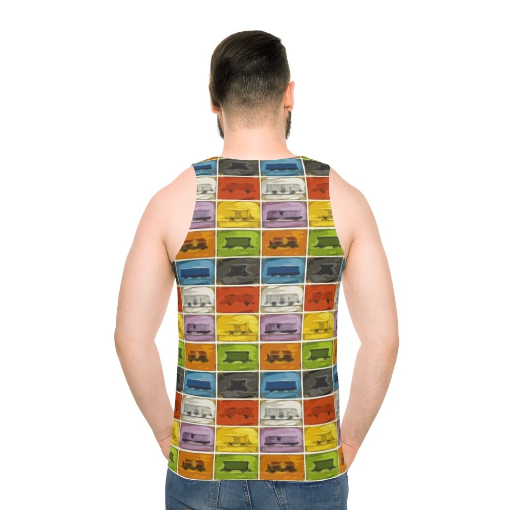 Retro gaming unisex tank top with Ticket to Ride the Trains design