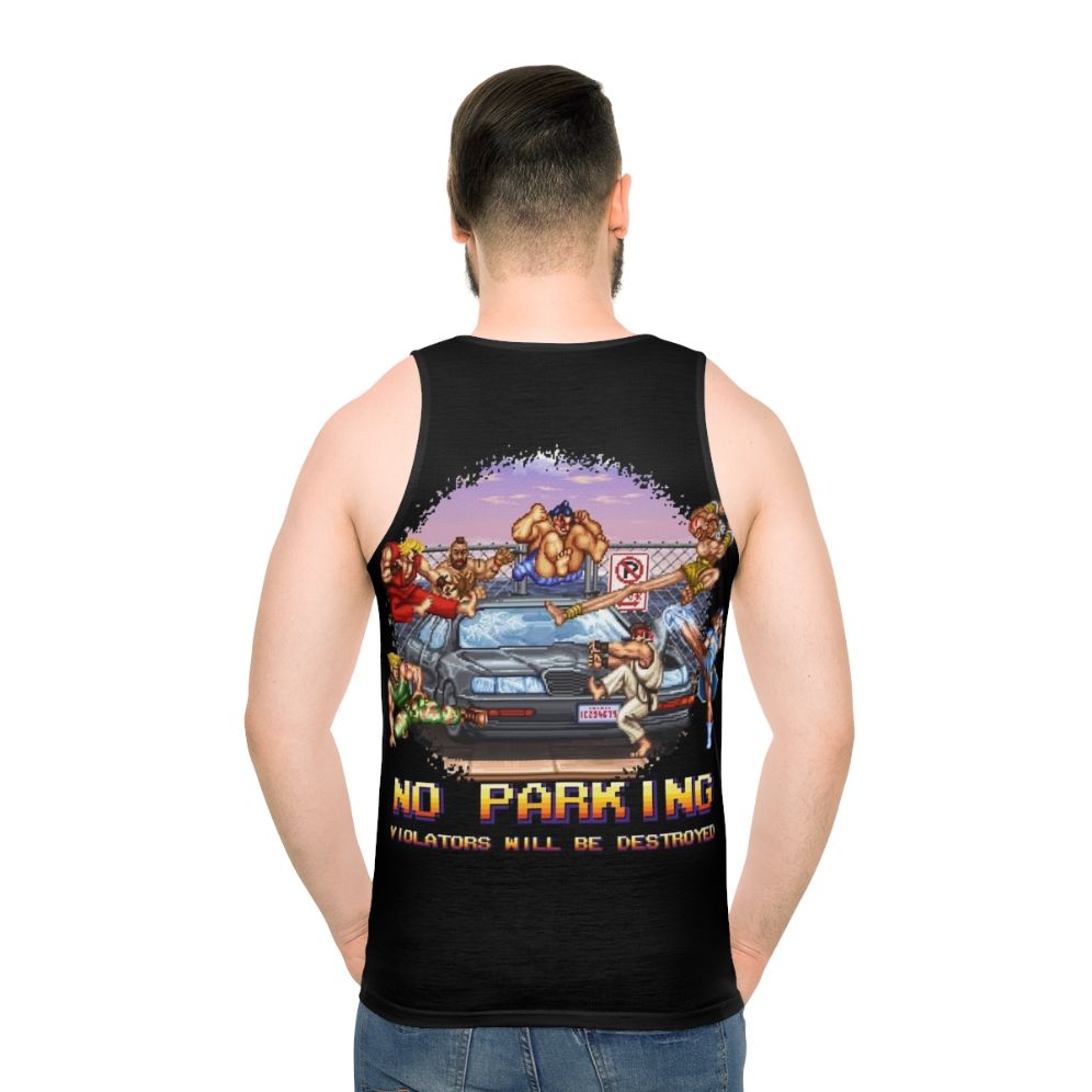 Retro gaming unisex tank top with "No Parking Violators Will Be Destroyed" design