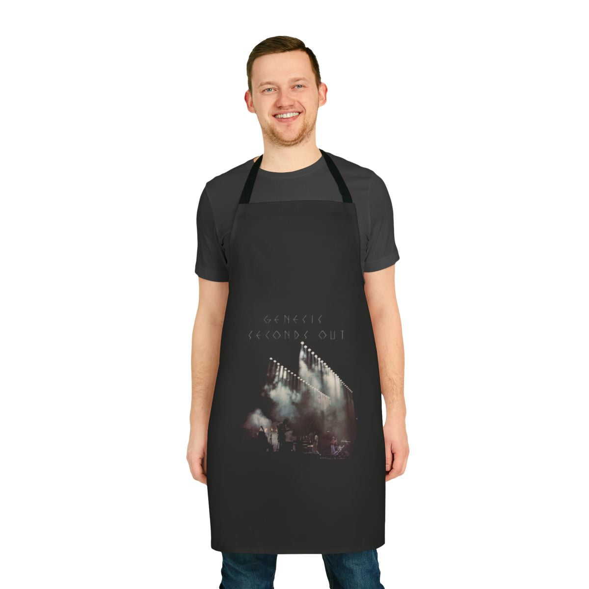 Retro-style apron featuring a tribute design to the iconic British progressive rock band Genesis