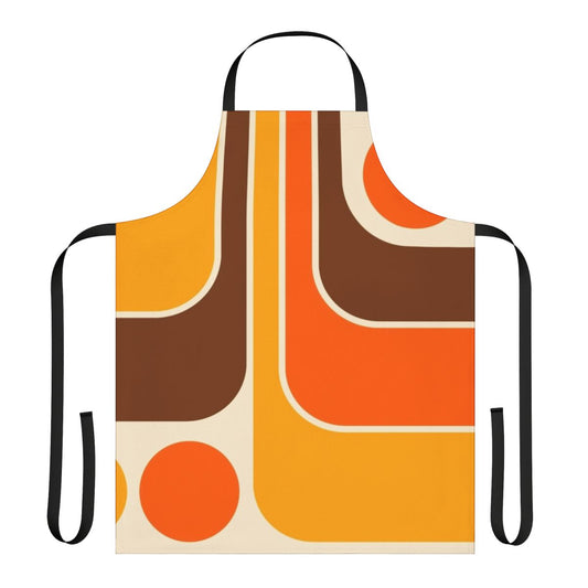 A retro geometric design apron in a mid century modern style for the kitchen