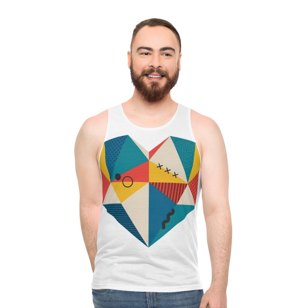 Retro geometric heart unisex tank top