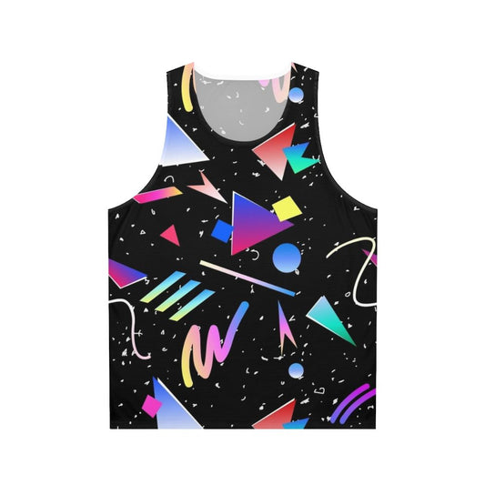Retro geometric memphis style black unisex tank top