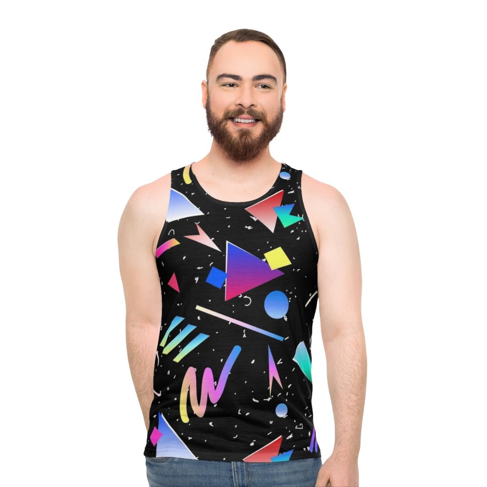 Retro geometric memphis style black unisex tank top