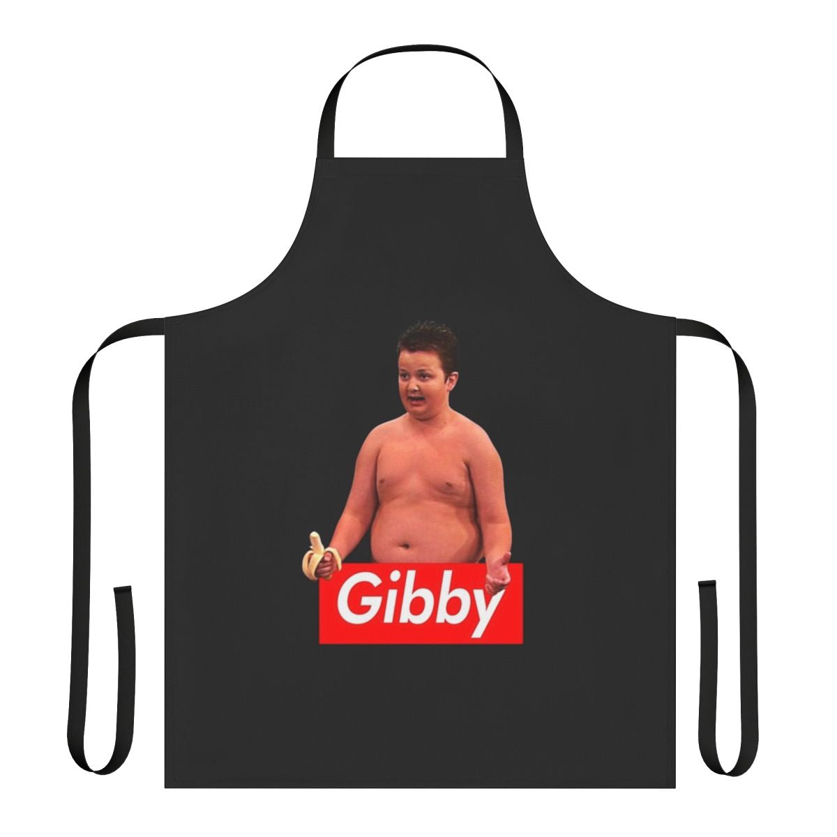 Retro-style apron featuring a parody design of the character Gibby from the TV show iCarly