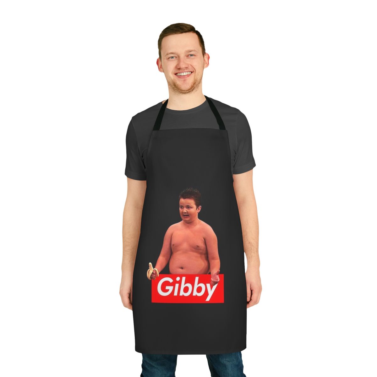 Retro-style apron featuring a parody design of the character Gibby from the TV show iCarly