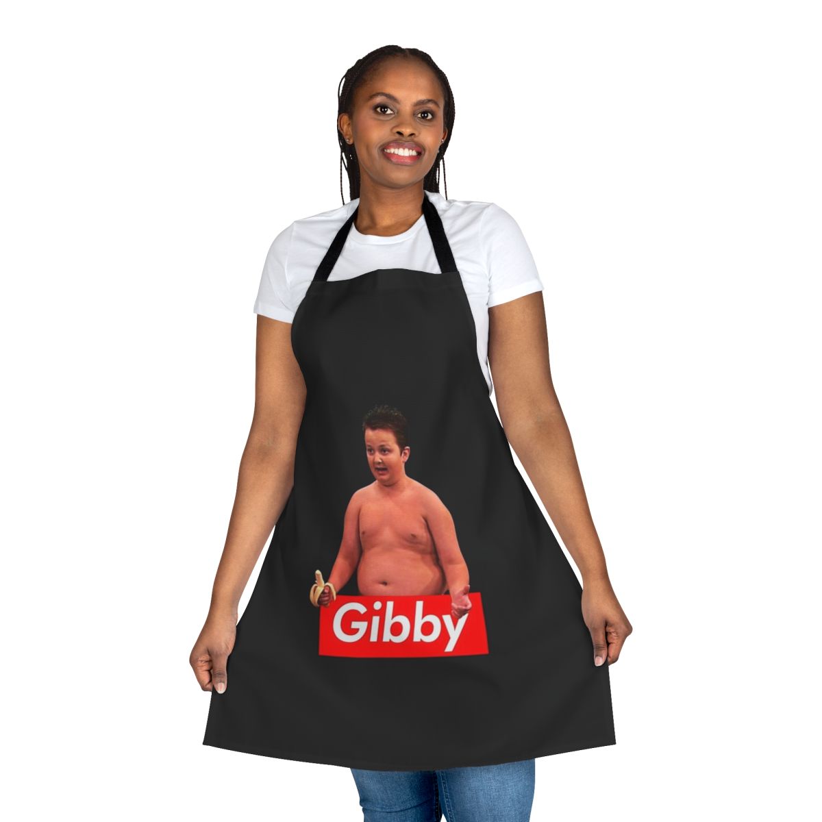 Retro-style apron featuring a parody design of the character Gibby from the TV show iCarly