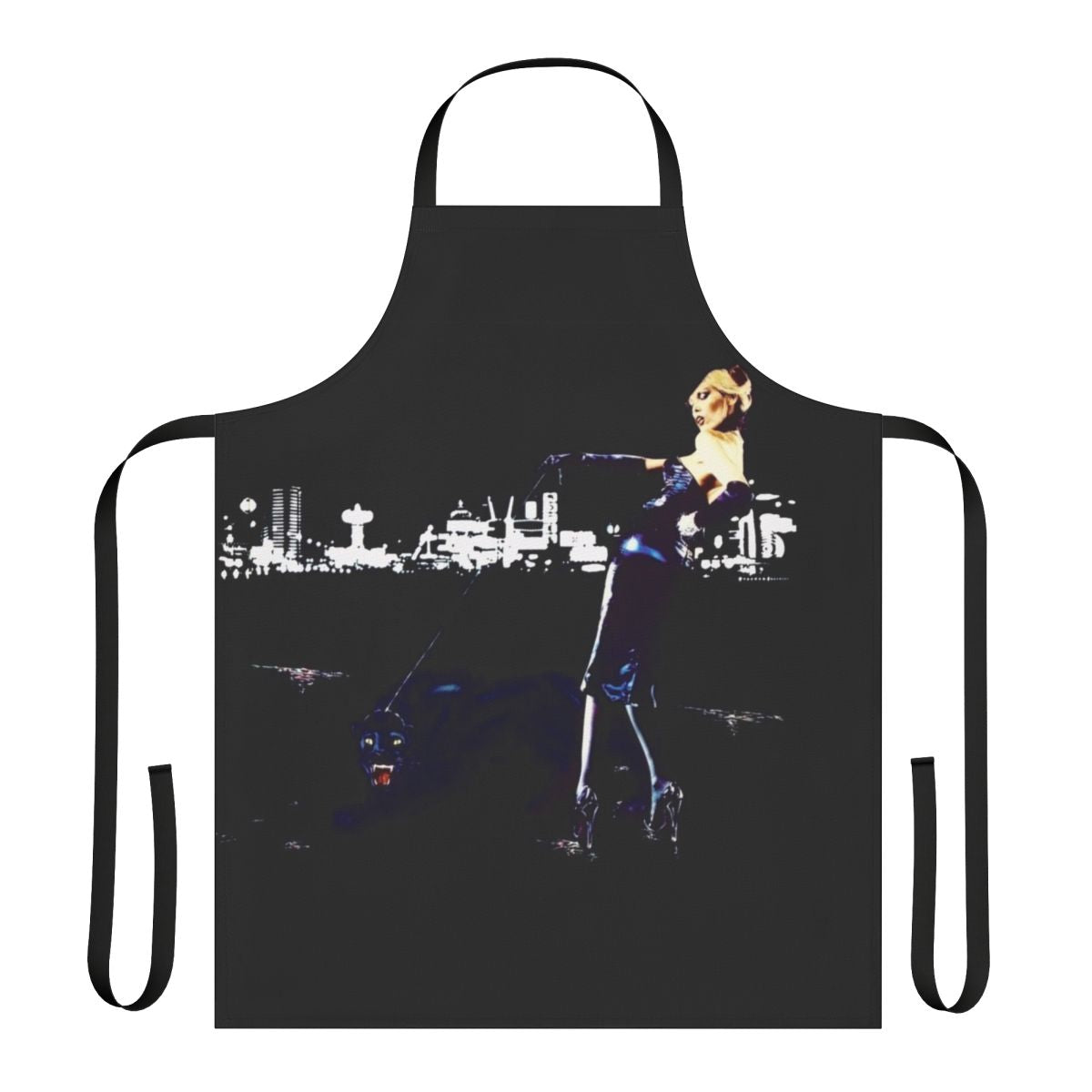 Retro-inspired apron featuring a cool panther design and glam rock vibes